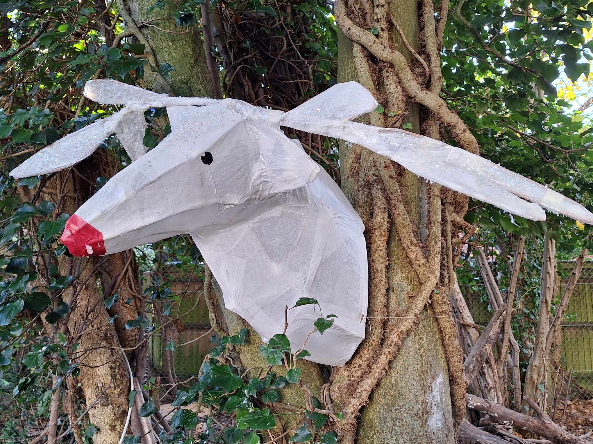 One of the lanterns made by Chichester College students, pictured on display in the woodland