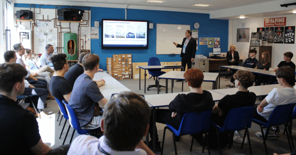 Martin Perry, operations manager with Kier Construction Southern. giving his talk to students