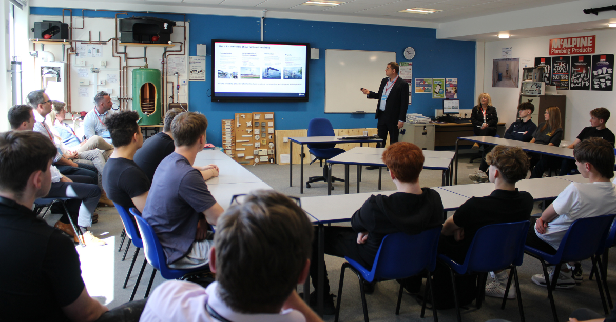 Martin Perry, operations manager with Kier Construction Southern. giving his talk to students