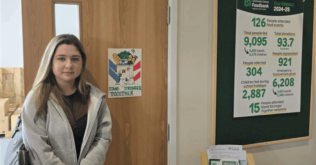 Chloe, one our students, stood in the foodbank