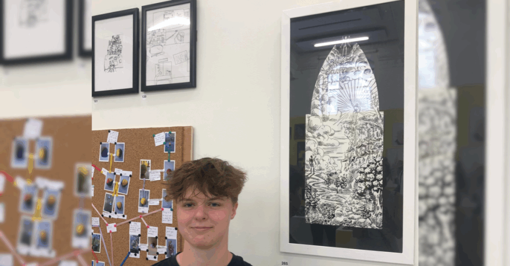 The student stood with their work