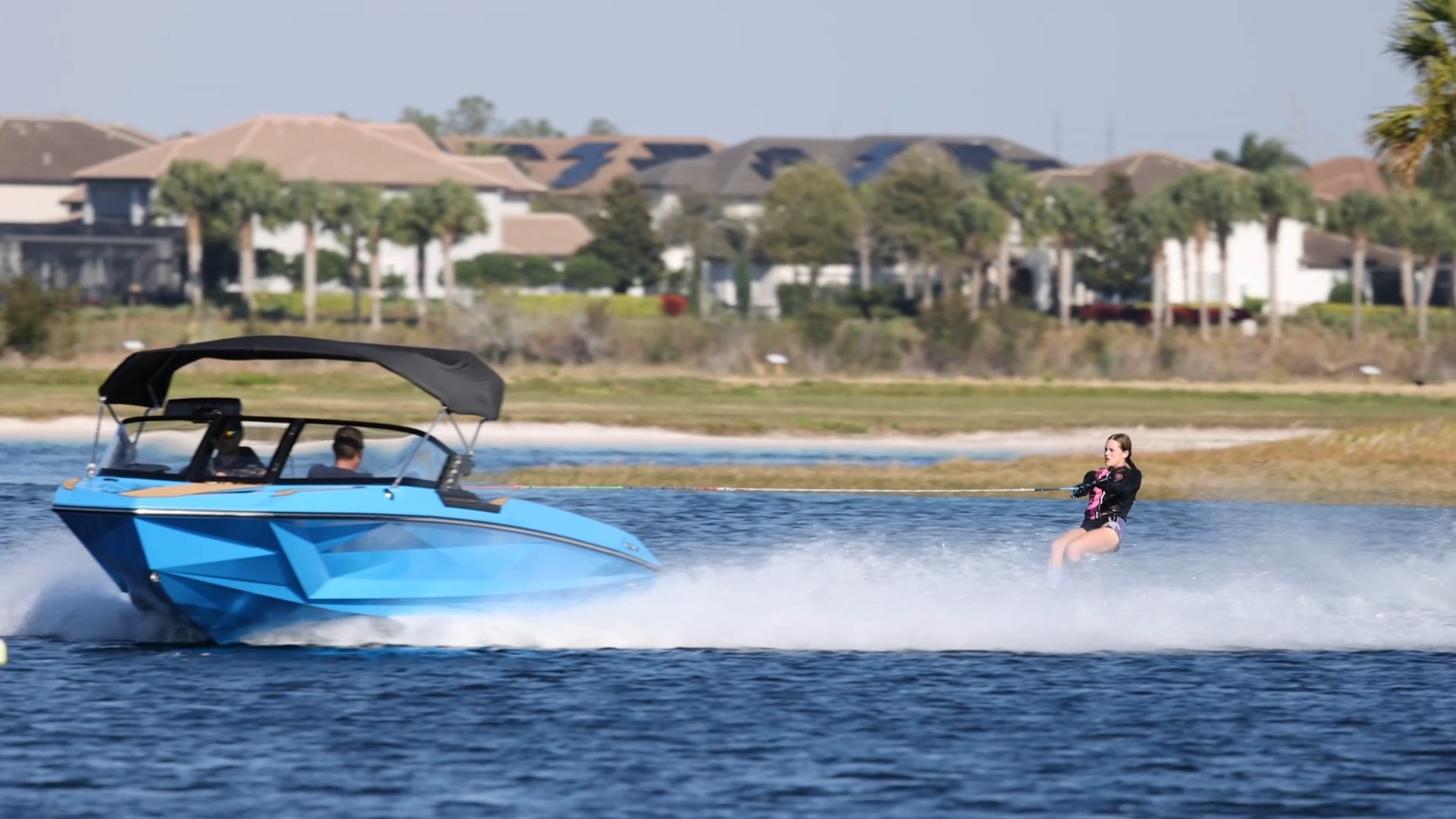 Willow on the water during one of her water-skiing runs in training